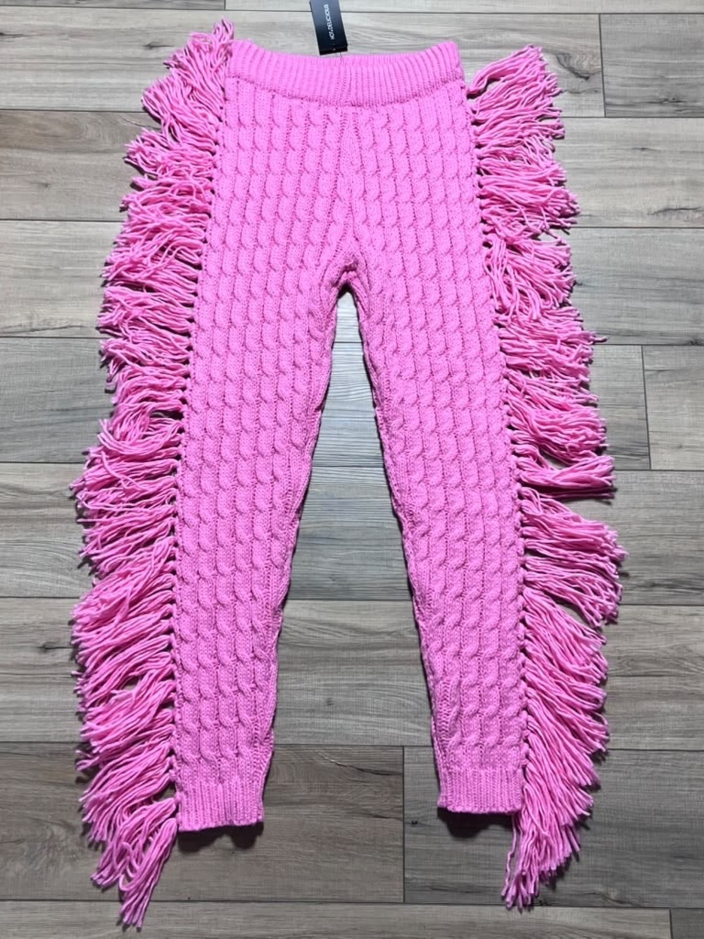 Hot & Delicious Womens Cable Knit Pull On Pants With Finge Size Medium Pink - Picture 1 of 9